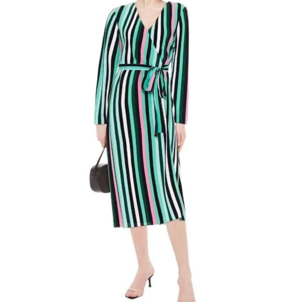 Diane Von Furstenberg Multicolor Wrap silky Striped Dress